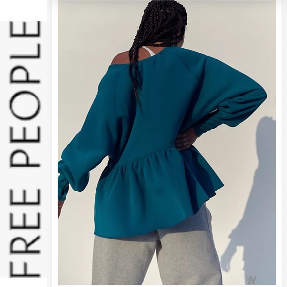 Last Chance NEW Free People Movement Care Charm Sweatshirt teal small - Picture 4 of 16